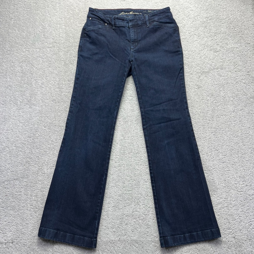 Eddie Bauer Jeans Womens Size 8 Dark Indigo Curvy Trouser Wide Leg Stretch Denim
